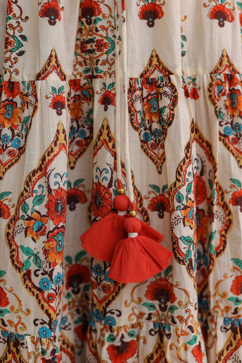 White Printed Fit & Flare Ethnic Dress